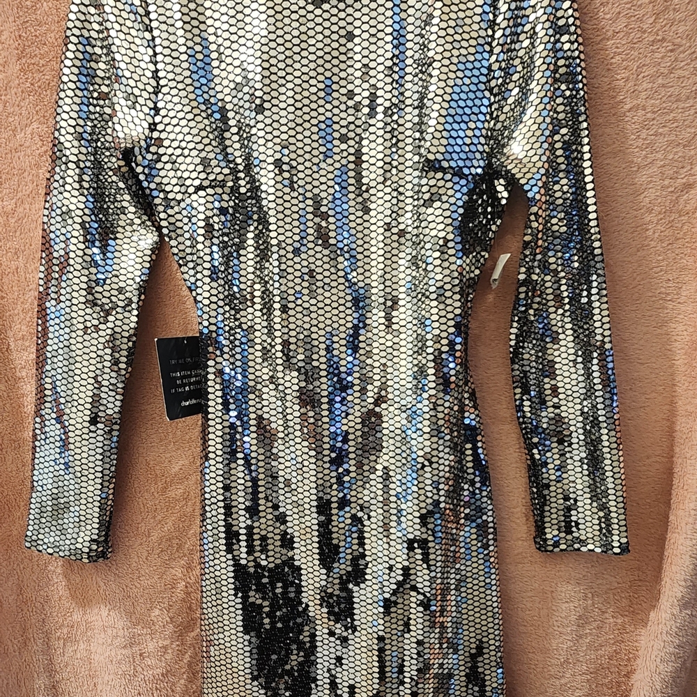 Charlotte Russe Silver and Black Sequin Long Sleeve Dress